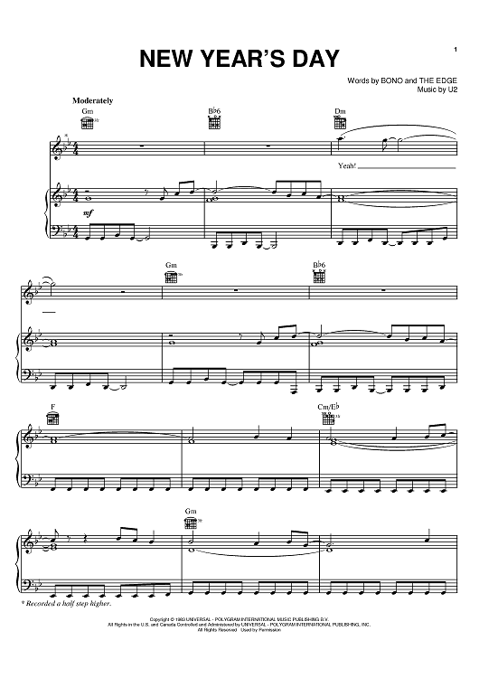 Buy "New Year's Day" Sheet Music by U2 for Piano/Vocal/Chords