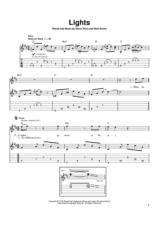 lights journey guitar chords