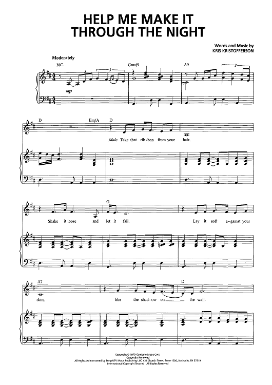 Buy Help Me Make It Through The Night Sheet Music By Michael Buble For Piano Vocal Chords