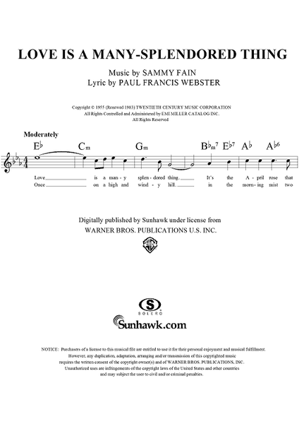 Buy Love Is A Many Splendored Thing Sheet Music For Lead Sheet