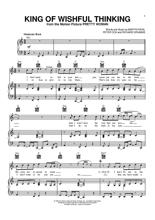 King Of Wishful Thinking Sheet Music By Go West For Piano Vocal Chords Sheet Music Now