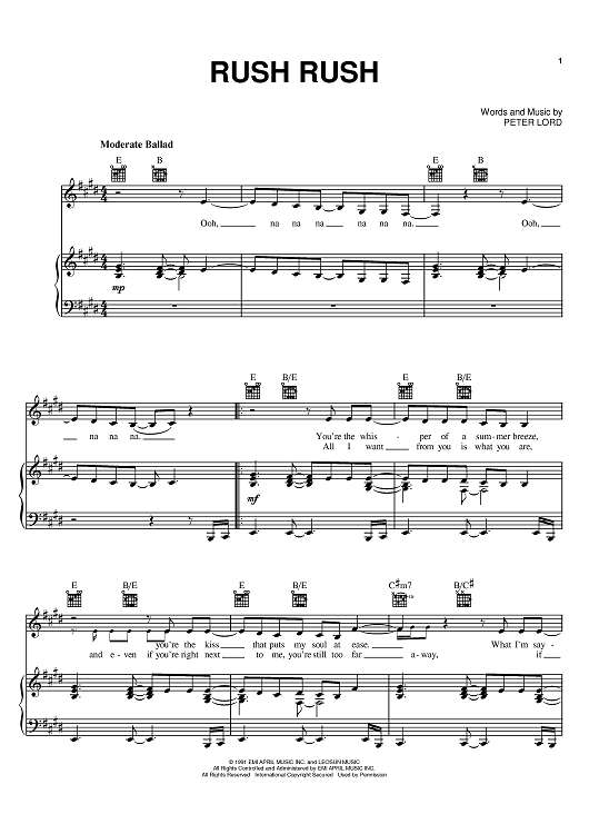 Rush Rush" Sheet Music by Paula Abdul for Piano/Vocal/Chords - Sheet