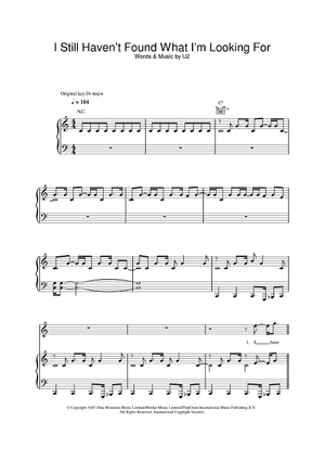 Buy I Still Haven 39 T Found What I 39 M Looking For Sheet Music By U2 For Piano Vocal Chords