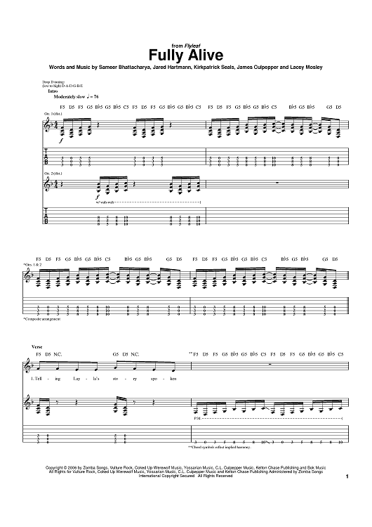 Fully Alive Sheet Music By Flyleaf For Guitar Tab Sheet Music Now