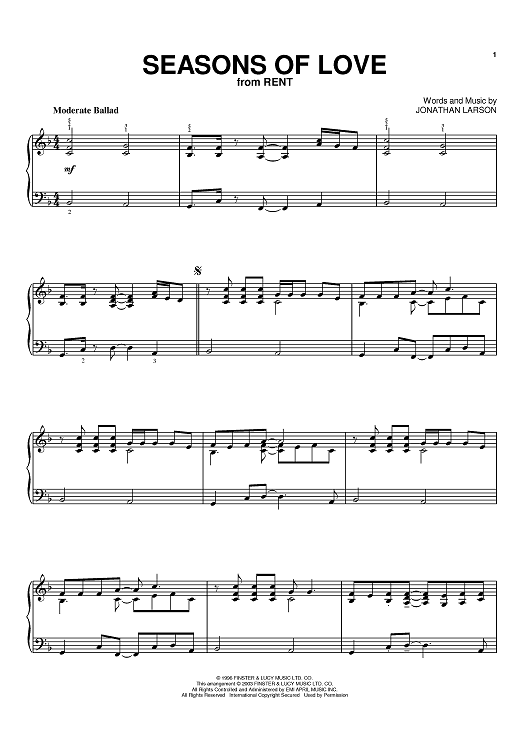 "Seasons Of Love" Sheet Music by           Jonathan Larson