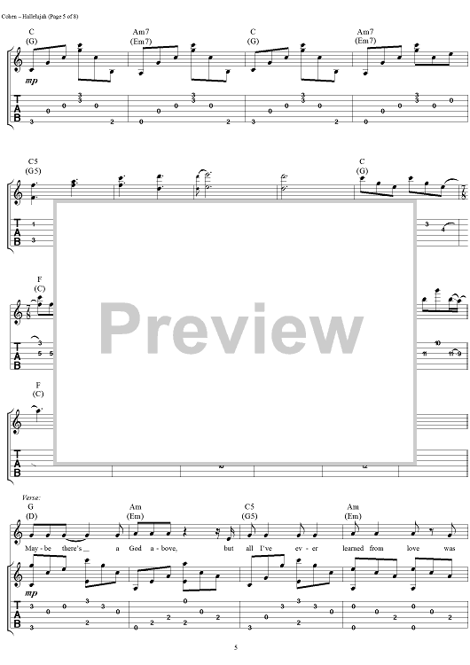 Buy "Hallelujah" Sheet Music by Jeff Buckley for Guitar Tab/Vocal/Chords