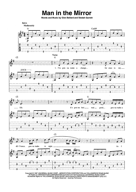 Man In The Mirror Quot Sheet Music For Guitar Tab Vocal Chords Sheet Music Now