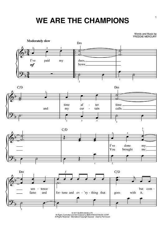 we are the champions piano sheet music