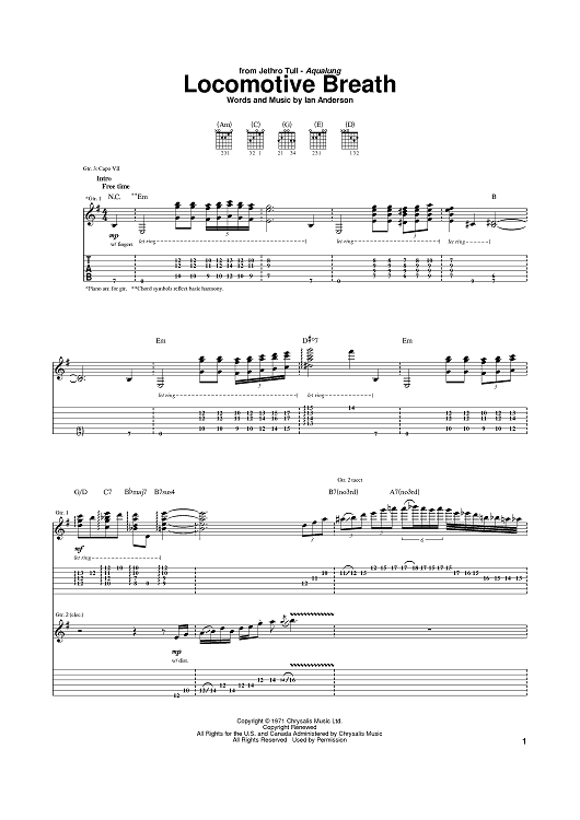 Buy Locomotive Breath Sheet Music By Jethro Tull For Guitar Tab