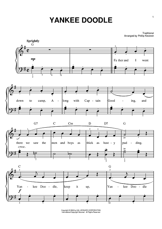 Yankee Doodle Quot Sheet Music For Easy Piano Sheet Music Now