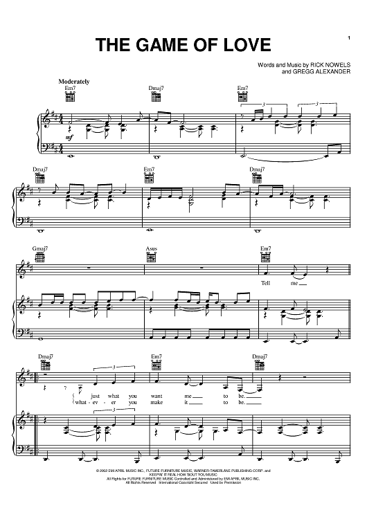 The Game Of Love Sheet Music By Michelle Branch Santana For Pianovocalchords Sheet Music Now