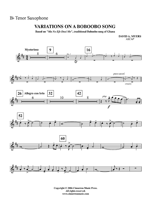 Buy Variations On A Boboobo Song B Flat Tenor Saxophone Sheet Music For Concert Band