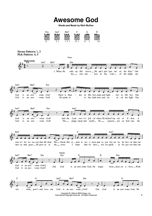 Awesome God" Sheet Music by Rich Mullins for Easy Guitar Sheet Music Now