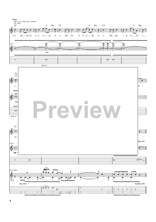 Anarchy In The U K Quot Sheet Music By Motley Crue Sex Pistols Megadeth For Guitar Tab Sheet Music Now