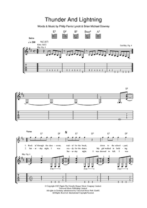 Thunder And Lightning" Sheet Music by Thin Lizzy for Guitar Tab -  Sheet Music Now