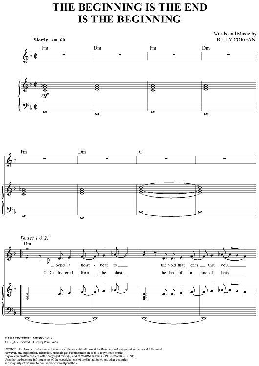 Batman and Robin: The Beginning is the End is the Beginning" Sheet  Music by Smashing Pumpkins for Piano/Vocal/Chords - Sheet Music Now