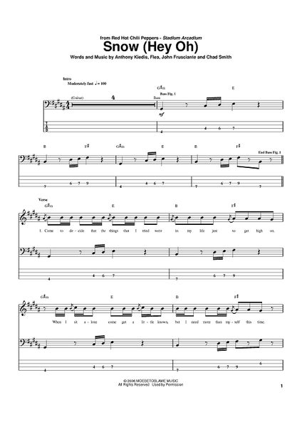 Snow Oh)&quot; Sheet Music by Red Hot Chili Peppers for Bass Tab - Sheet Music Now