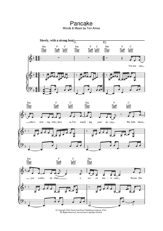 Pancake" Sheet Music by Tori Amos for Piano/Vocal/Chords - Sheet Music  Now