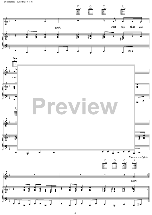 piano sheet music tusk by fleetwood mac