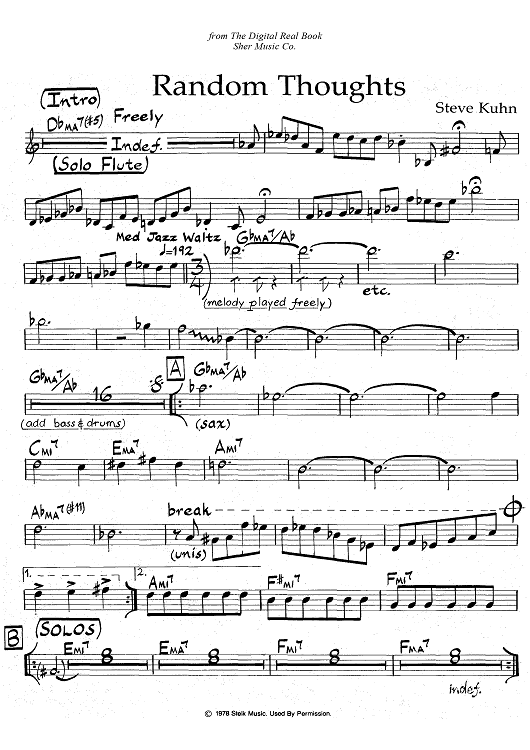 Random Thoughts - C Instrumentsquot Sheet Music for Lead Sheet - Sheet  Music Now