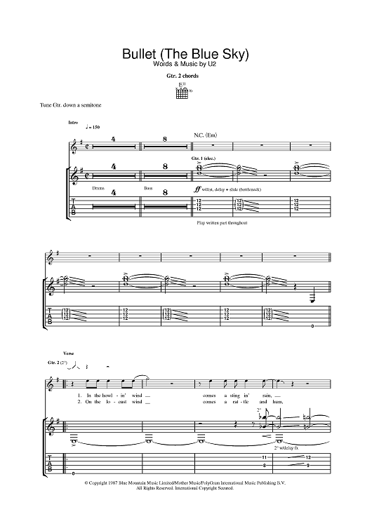 bullet the blue sky chords