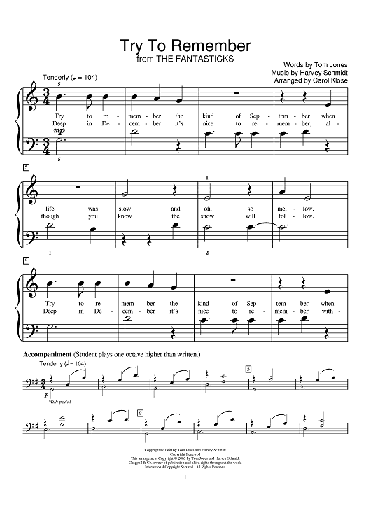 "Try To Remember" Sheet Music by           Tom Jones