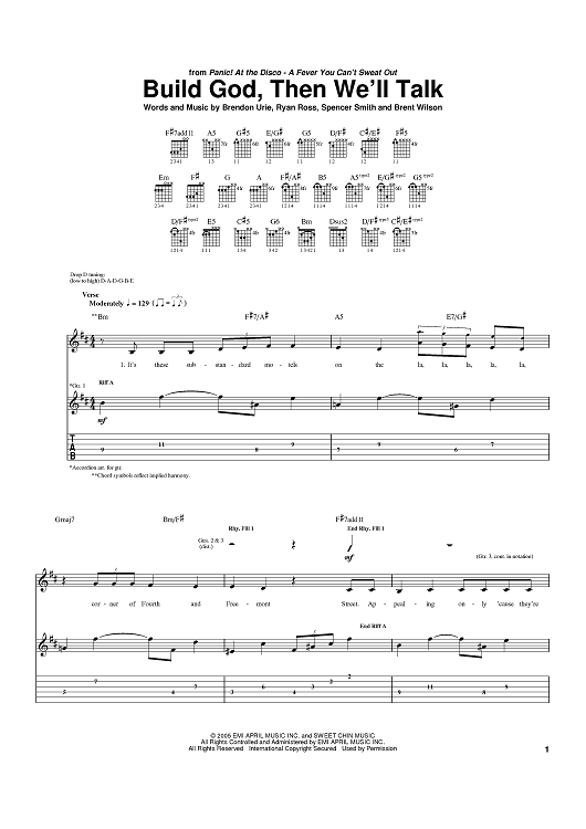 Buy Build God Then We 39 Ll Talk Sheet Music By Panic At The Disco For Guitar Tab