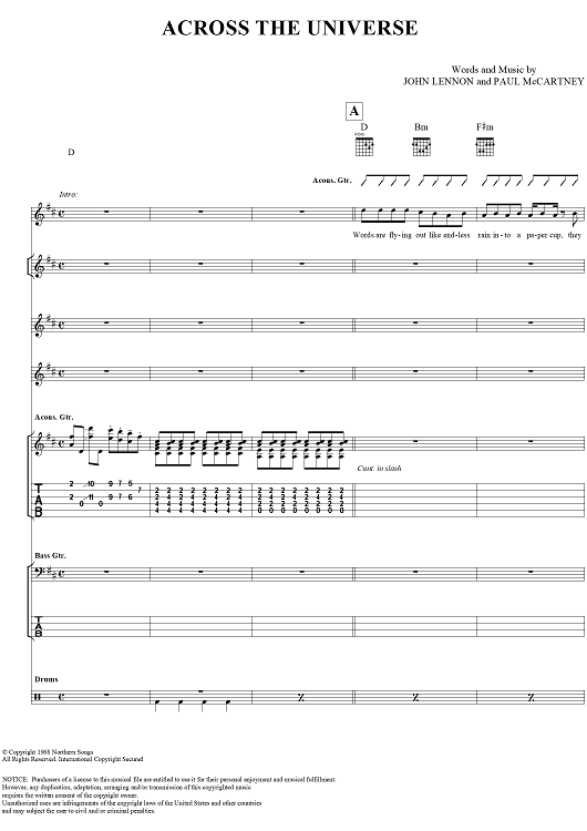 across the universe chords