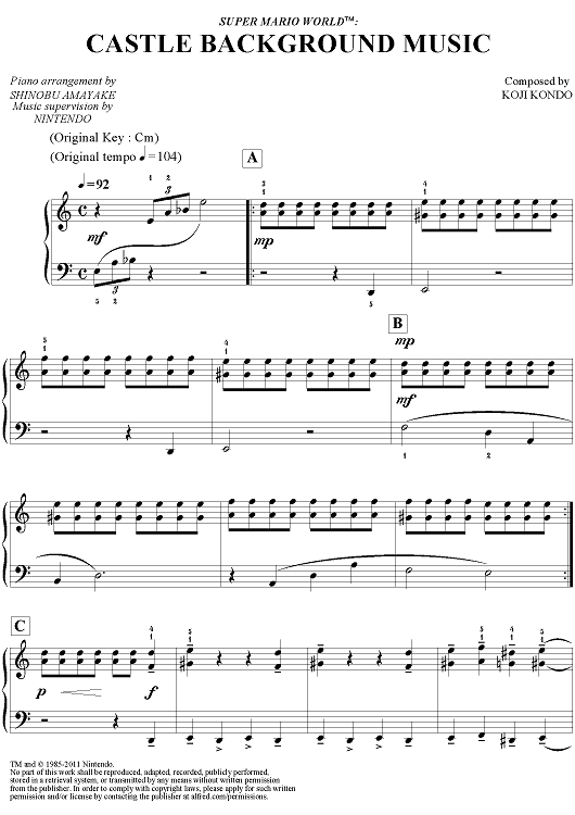 Super Mario World™: Castle Background Music" Sheet Music for Easy  Piano - Sheet Music Now