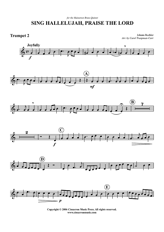 Buy Sing Hallelujah Praise The Lord Trumpet 2 Sheet Music For Brass Quintet