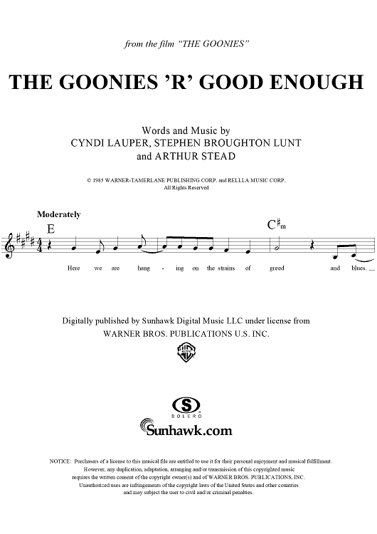Goonies 39 R 39 Good Enough The Quot Sheet Music For Lead Sheet Sheet Music Now