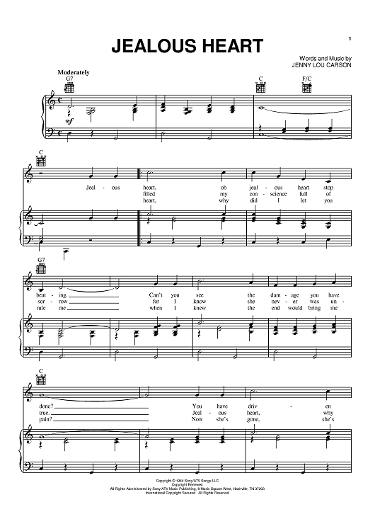 Jealous Heart Sheet Music By Al Morgan Tex Ritter For Pianovocalchords Sheet Music Now