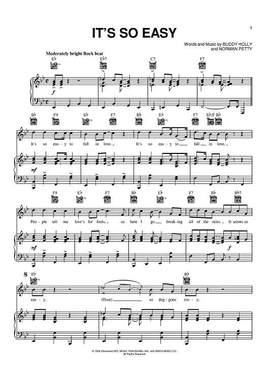 It 39 S So Easy Quot Sheet Music By Linda Ronstadt Buddy Holly The Crickets For Piano Vocal Chords Sheet Music Now