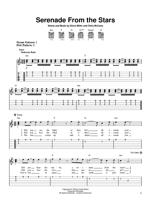 Serenade From The Stars" Sheet Music by Steve Miller Band for Easy