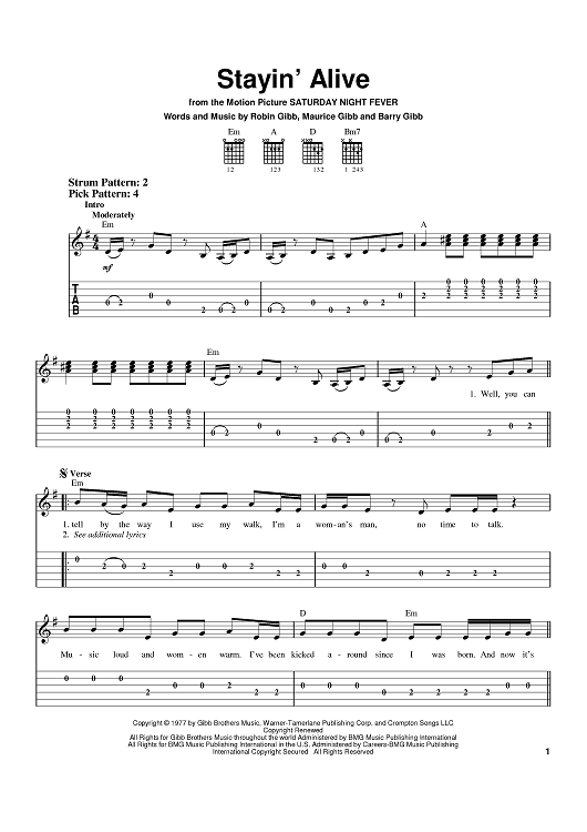 stayin alive bass tabs