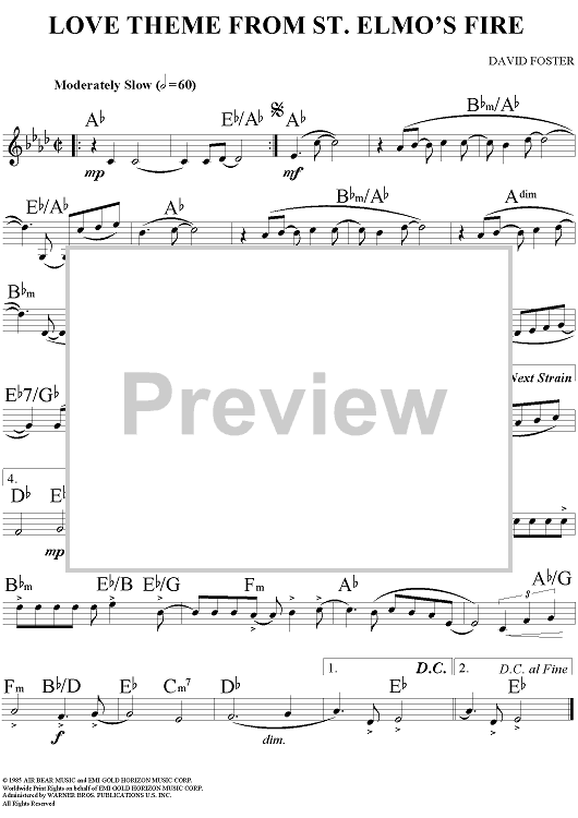 Buy Love Theme From St Elmo 39 S Fire Sheet Music For Lead Sheet