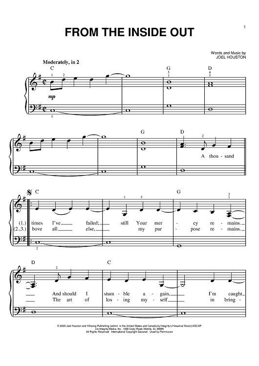 Buy "From The Inside Out" Sheet Music by Joel Houston for Easy Piano