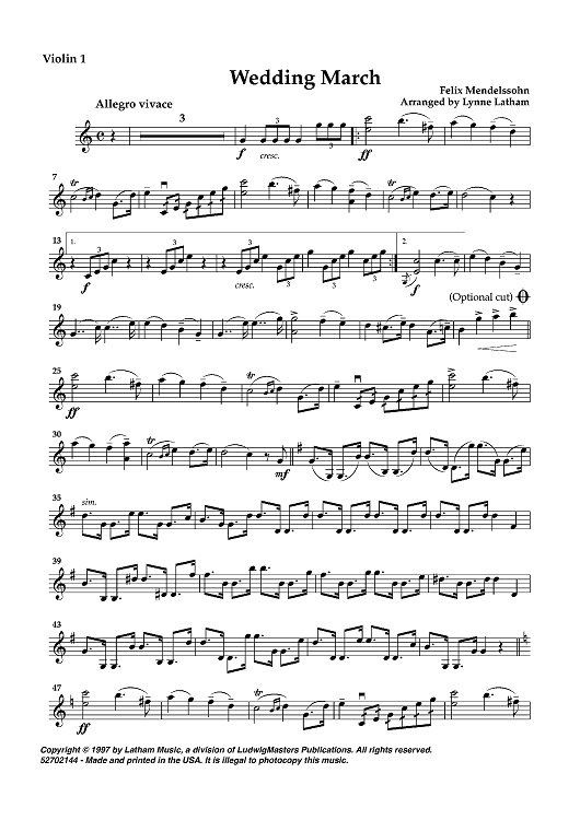 Wedding March Violin 1 Sheet Music For String Trio Sheet Music Now 