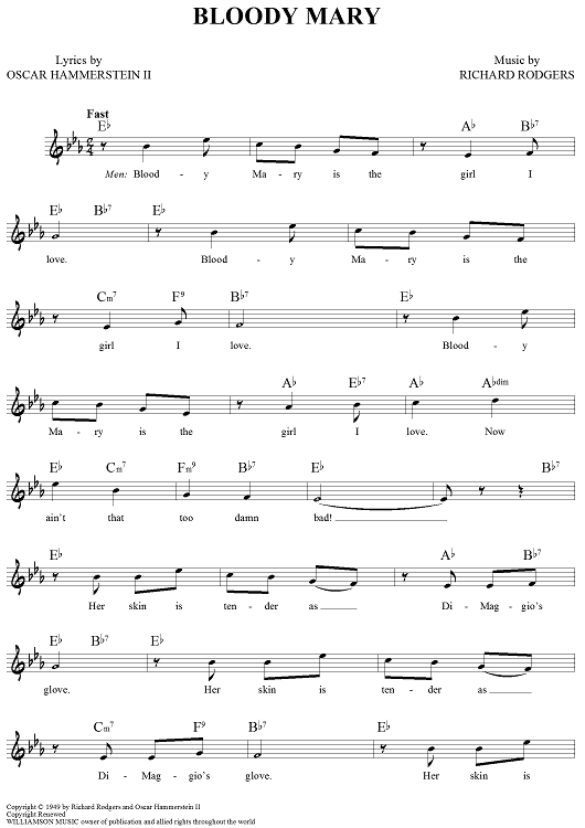 Bloody Mary" Sheet Music for Lead Sheet Sheet Music Now