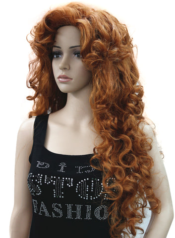 brown long curly hair wig