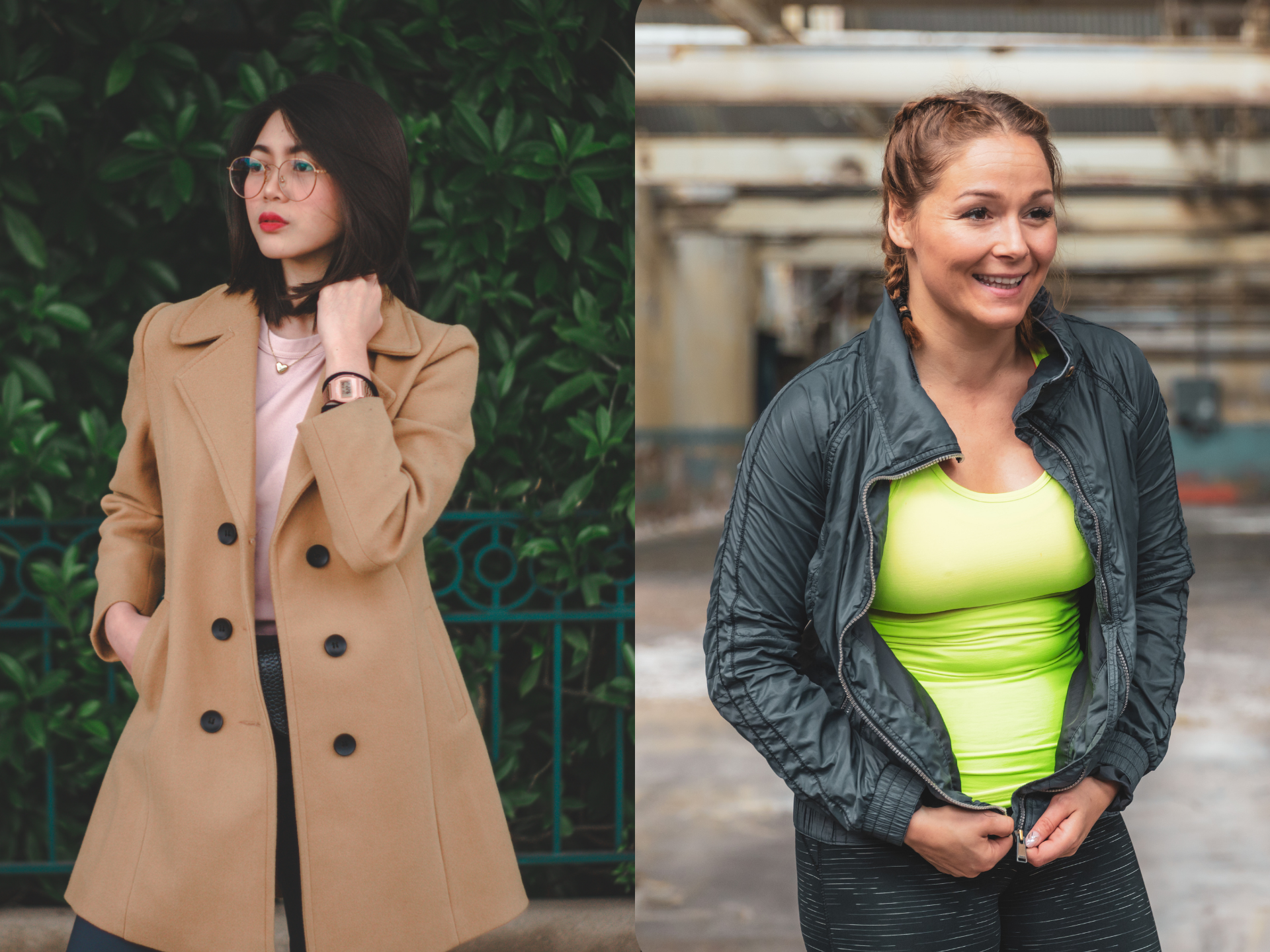 a collage of female models styling outerwear