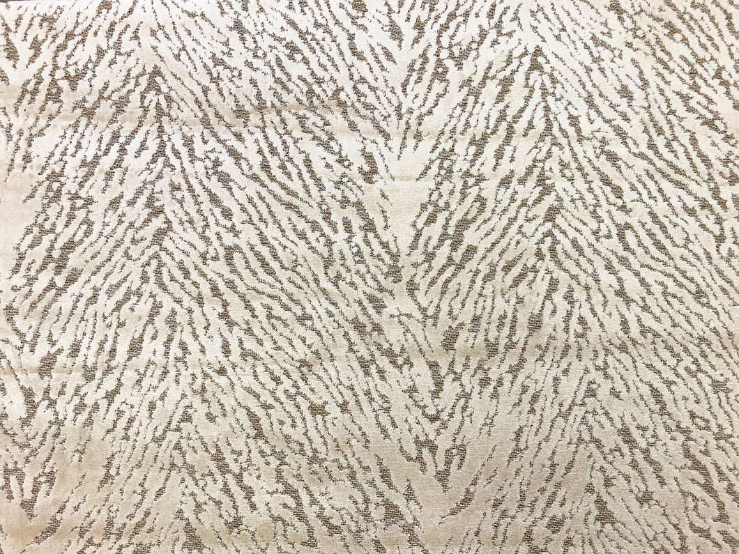 1.25 Yds Designer Beige Animal Pattern Tiger Cut Velvet Upholstery Fabric