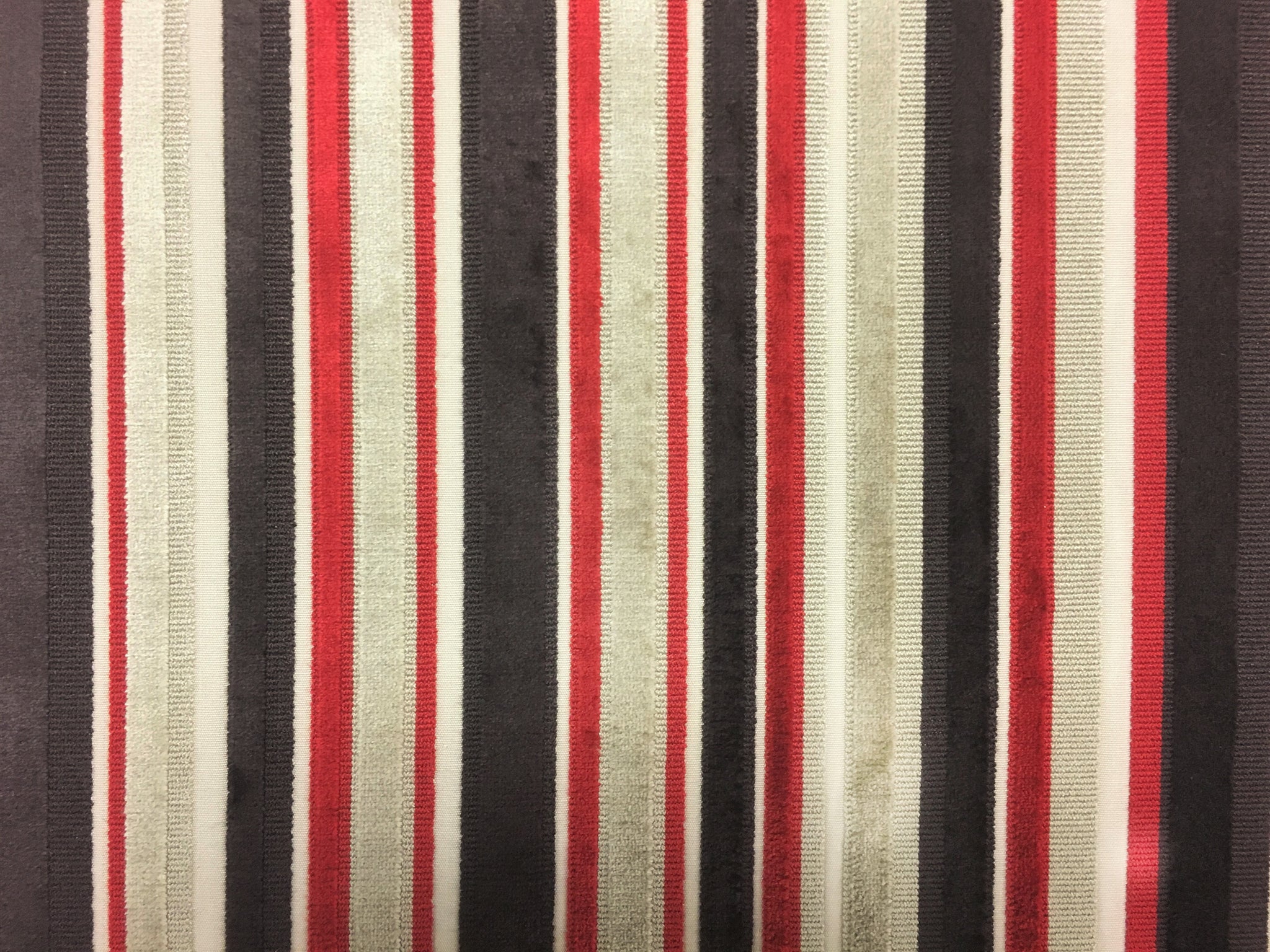 Brown Red Stripe Cut Velvet Upholstery Fabric | Fabric Bistro ...