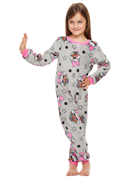 LOL Surprise Girls Onesie Grey & Pink Fleece Pajamas - Jellifish Kids