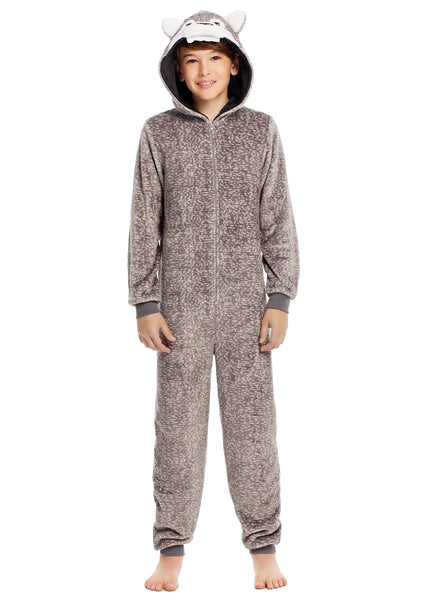 Boys & Toddlers Pajamas | Plush Zippered Kids Onesie With 3D Wolf Hood ...