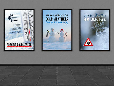 3 cold stress posters on a wall.