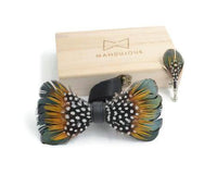 Philadelphia Feather Bow Tie with Feather Lapel Pin Set - Mandujour  Handmade  Free Feather Lapel Pin Gift Set for Prom and Formal Occasions -  Classic and Timeless - Mandujour