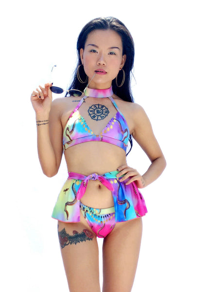 Egyptian Bliss - Rainbow Choker Bikini & Swim Skirt