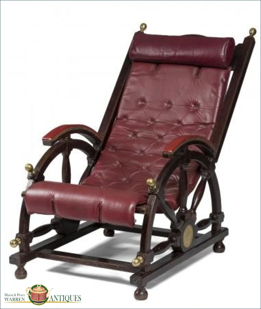 Product Late 19th Early 20thc Mahogany And Red Leather Deck Chair