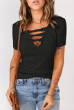 Strappy Ribbed Knit T-Shirt - Black / S Shirts & Tops Girl Code